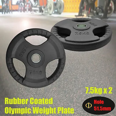 7.5kg X 2 Rubber Coated Cast Iron Olympic Weight Plate - Commercial Grade • $67.18