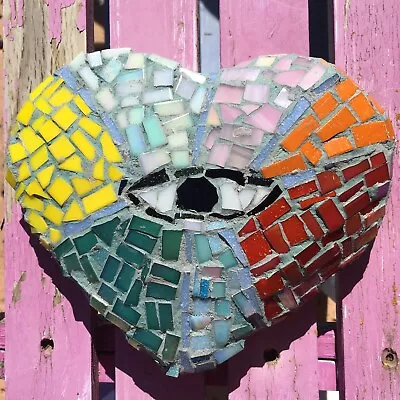 Handmade Glass”All Seeing Heart” Mosaic Art  8”x7”x2” • $48