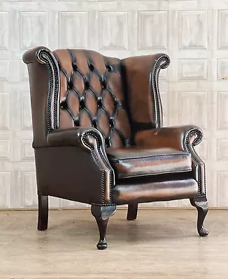 SUPERB Brown Leather Chesterfield Wingback Chair Armchair #84 *FREE DELIVERY* • £395