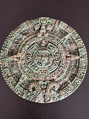 ZAREBSKI Possibly WALL PLAQUE 5 1/4” Round Crushed Malachite AZTEC MAYAN • $36