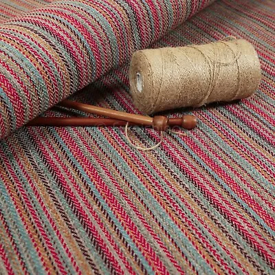 £0.99 • Buy New Furnishing Fabric Quality Textured Striped Upholstery In Grey Red Colour