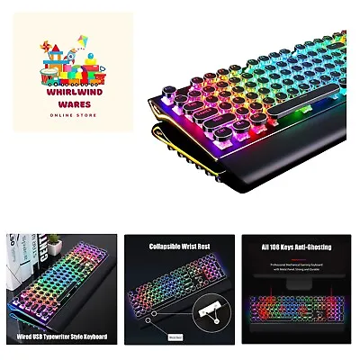 S Typewriter Keyboard Retro Mechanical Gaming Keyboard Wired Keys With RGB B... • $93.99