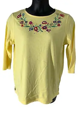 Quacker Factory Embroidered Abloom 3/4-Sleeve Top Sun Yellow • $17.99