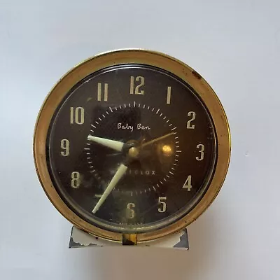 Vintage WESTCLOX BIG BEN Wind-Up Alarm Clock Brown Brass Cream B5 • $19.10