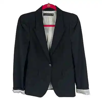 Zara Wool Blend Black Blazer With Contrast Cuffs And Shoulder Pads. Size M • $33.60