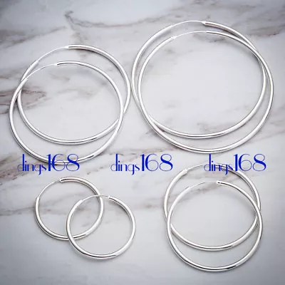 925 Sterling Silver Classic Endless Thin Hoop Earrings #CHOOSE A SIZE 20mm~70mm# • $14.99