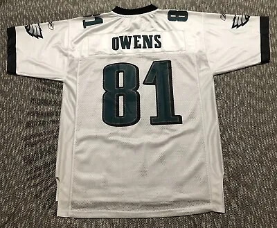 Vintage Philadelphia Eagles Terrel Owens Jersey 81 Reebok White NFL Sz Large • $54.99