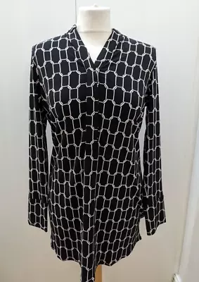 Ruth Langsford Nehru Blouse Shirt Top XS Black Chain Geo Pattern Jersey QVC New • £18