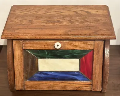 RARE Vintage “Stained Glass” Heavy Wood BREAD BOX Cornwall USA • $105
