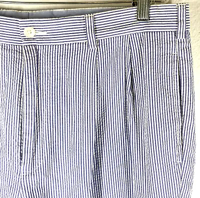 Brooks Brothers Mens Pants 36x30 Elliott SeerSucker Blue Stripe Cotton Trouser • $42.30