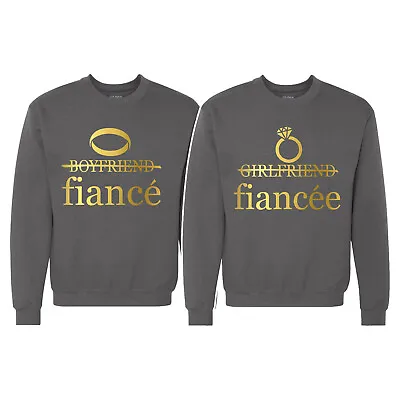 🔥 Engaged Couple Matching Sweatshirts Fiancé Proposal Engagement Gift Gold Ring • $19.95