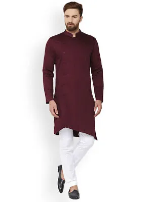 Indian Men's 100%Cotton Tunic Kurta Shirt Maroon Color Top Tunic Plus Size S-7XL • $19.89