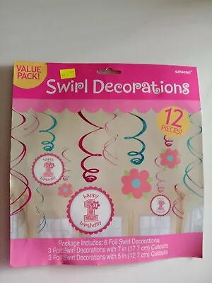 1st BIRTHDAY GIRL SWIRL DECO (12Pes) • $13