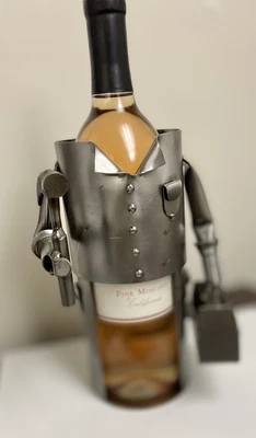 $12.50 • Buy H&K Steel Sculptures Handy Man Wine / Liquor Stainless Steel Bottle Holder.READ
