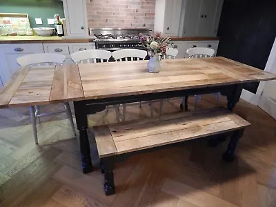 £1645 • Buy Large Rustic Oak Finish Extending 8.5 Ft Painted Dining Set Table & Chairs 