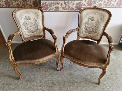 Vintage French Louis/ Regency Style Arm Chairs (Pair) • £100