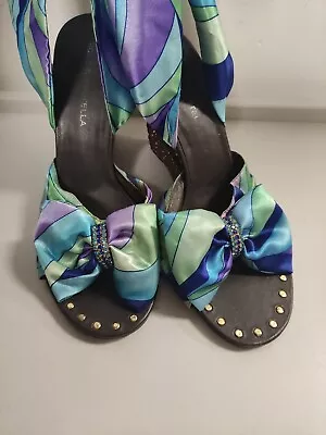 Roberto Botella Wedge Sandals Eu39 Uk6 Satin Ankle Tie Vgc • £15