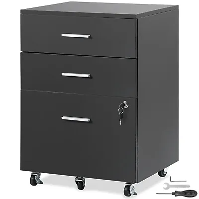 VEVOR 3-Drawer Wood File Cabinet Under Desk Rolling File Cabinet Letter A4 Size • $83.99