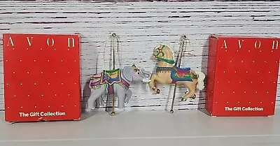 Lot 2 Avon Christmas Ornaments Carousel Gallant Steed Regal Elephant With Box • $15.74