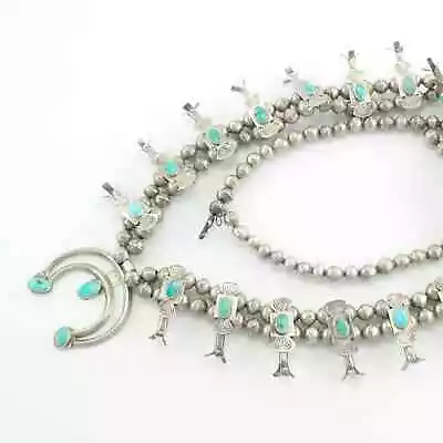 Vintage Native American Sterling Silver Turquoise Bowtie Necklace • $1245