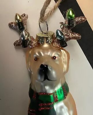 Pottery Barn Yellow Lab Mercury Glass Ornament Dog Antlers Christmas New W/Tags • $29.95