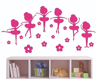 Ballerina Silhouette Chibi Girl Flower Set Ballet Dancer Wall Art Stickers Vinyl • £18.28