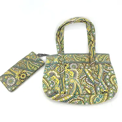 Vera Bradley LEMON PARFAIT Tote Purse Shoulder Bag And Wallet Set CLEAN! • $25.64