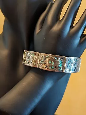 Unique Gorgeous Vintage Mexican Sterling Abalone 7” Bracelet  • $95