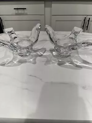 2Princess House Lead Crystal Flying Bird Dove Bowl Candy Votive Dish Clear Glass • $26.99