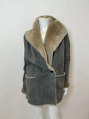 Vince Genuine Hooded Shearling Coat In Grey/Taupe Size S $2395 • $895