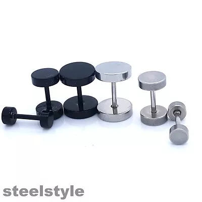 Pair Of Men's Unisex Fake Ear Plugs Stainless Steel Stud Body Piercing  • £3.99