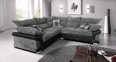 Corner Sofa 5 Seater Or 3+2 Set Jumbo Cord Grey/Black Or Beige/Brown Logan • £340