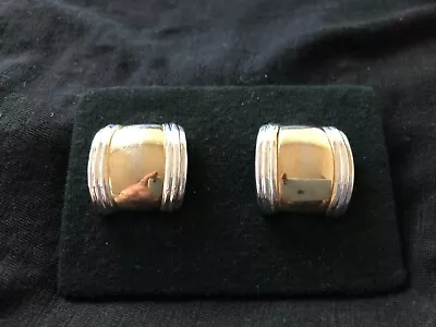 Cabouchon: Vintage Two Tone Pierced Earrings Column Design • £24