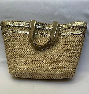 Tote Bag / Beach Bag / Shoulder Bag Straw Gold Sequin Bath & Body Works • $9.99