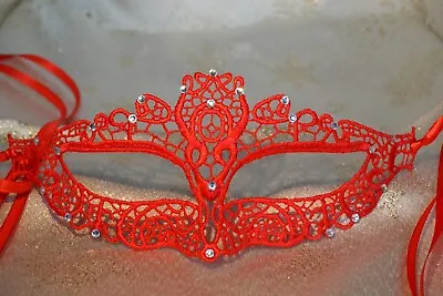 £11.75 • Buy Red Lace Diamante Masquerade Mask Venetian Style Halloween Masked Balls 2022