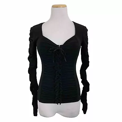 Vintage Moda International 90s Y2K  Ruched Top Womens XS Milkmaid Ruffle Goth • $36.99