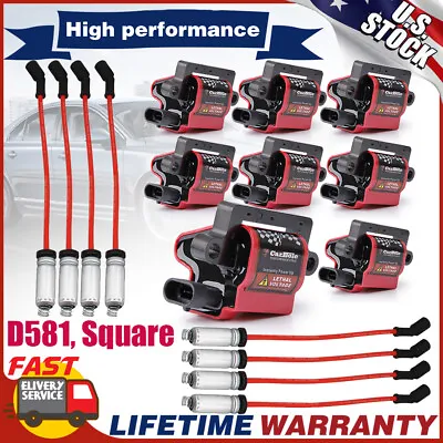 Square Ignition Coils & Spark Plug Wire 8Pack For Chevy GMC LS3 4.8/5.3/6.0/8.1L • $138.99