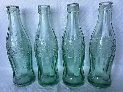 Lot Of 4 Vintage 1940's Coca Cola Hobbleskirt Green Embossed 6 OZ Soda Bottles • $25