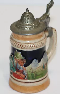 Vintage MCM Lidded Beer Stein Germany Mountain Village Man & Woman Mini Mug 4  • $9.99