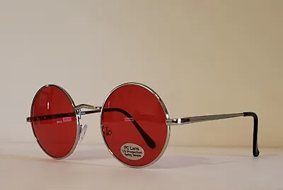 Round Teashade Sunglasses For Men And Women! Funky Red Lenses With Silver Frames • $15.95