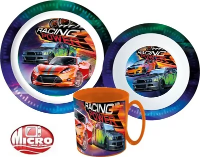 Racing Power Childrens Kids Toddlers 3 Pc Dinner Breakfast Set Plate Bowl Mug • £9.99