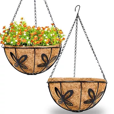 Metal Hanging Planter Basket Flower Pot With Coconut Coir Liner Plant Holder ... • $35.64