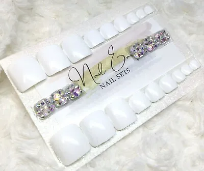 White Diamante False Press On Toe Nails Set • £7.49