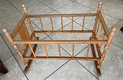 Doll Cradle Bed Crib - Vintage Handmade  Wood Rocking - 26  L X 14  W X 18  H • $25