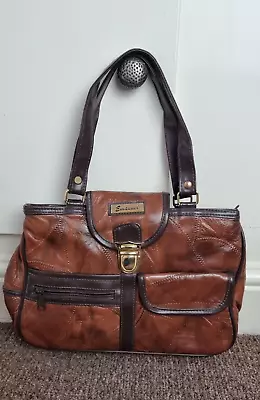 Leather Emanuel Handbag Brown Black Multiple Sections Handbag Women's Wear D1 • £15