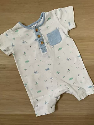 Baby Boy 0-3 Months TU White Blue Short Sleeve Romper Nautical Sailing • £2