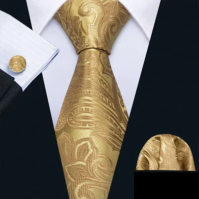 Men Silk Necktie Tie Paisley Striped Solid Pocket Square Cufflinks Wedding UK • £9.99