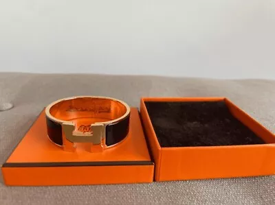 $250 • Buy Hermes Clic Clac H Bracelet Black With Rose Gold Hardware