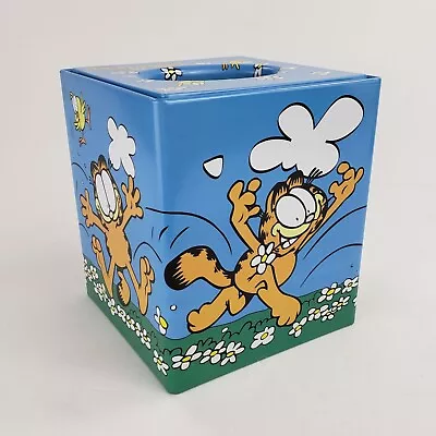 NOS Vintage 1999 Garfield The Cat Metal Blue Tissue Box Cover • $23