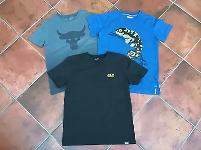 Boys T-shirts Age 10-11 Years-Good Condition-Fat Face Jack Wolfskin Under Armour • £4.99